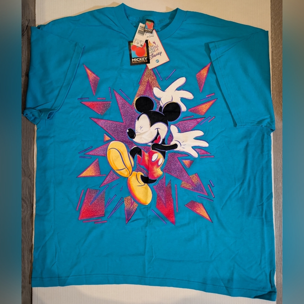 Mickey Unlimited Land 'N Sea Mens Blue Graphic T-Shirt  Millennium Disney XL 1X